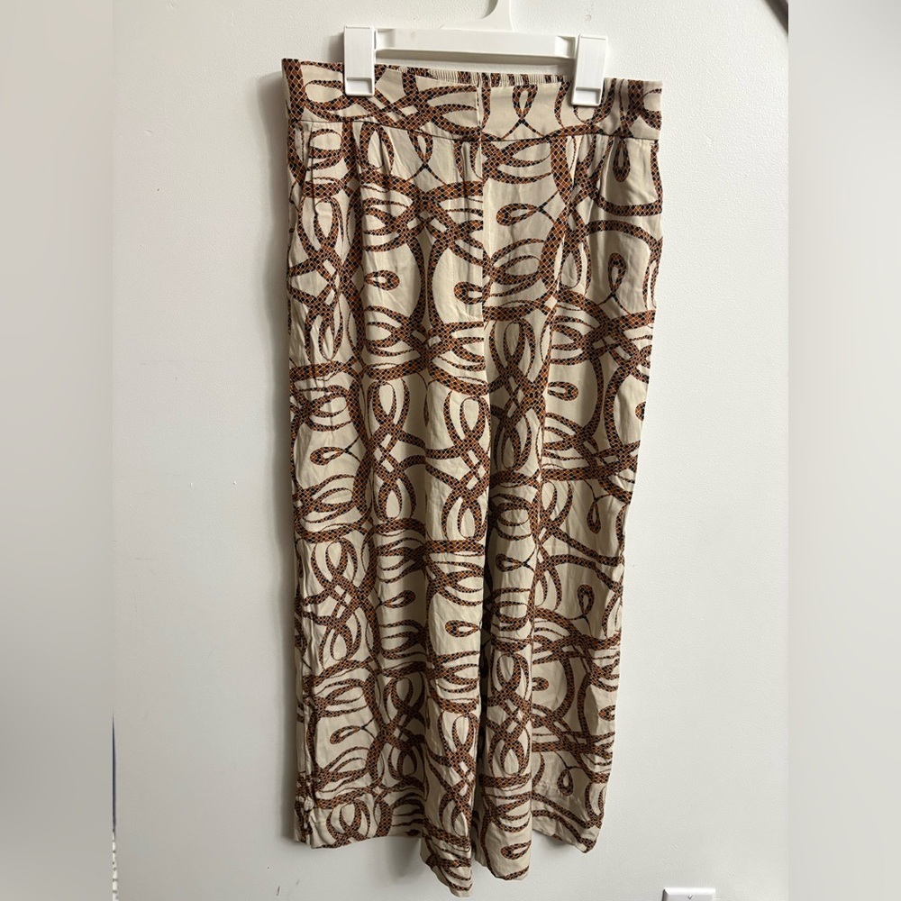 H&M X richard Allen Elegant Beige and Brown Patterned track pants wide leg size8